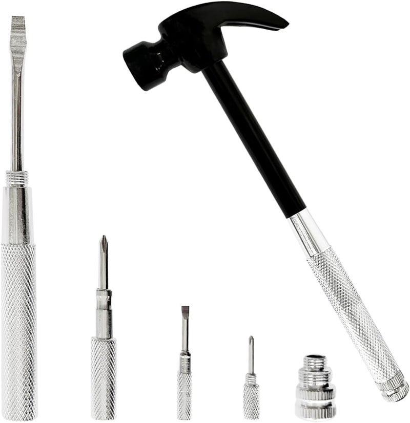 LASUND Multifunction 6 in 1 Screwdriver and Small Hammer Set, Camping Multitool Hand Tool Choice (Black) - Image 1